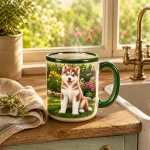 The husky garden mug steaming on a farmhouse windowsill in morning light